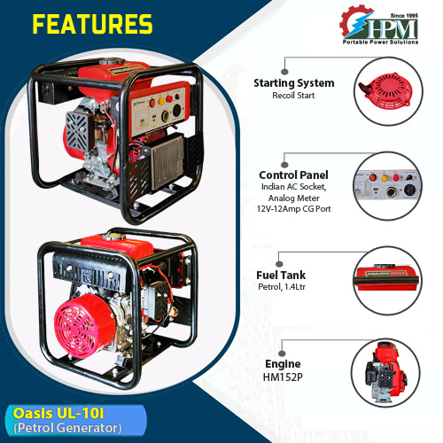 1 KVA Petrol Inverter Generator, with Recoil Start,  Model Oasis UL-10i 